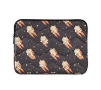 Cute White Cat Astronaut Floating in Space Laptop Sleeves Bag Soft Computer Bags with Zipper 13 Inch 14 Inch Journey Work Business