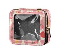 Cute White Cat Astronaut Floating in Space Leather Clear Small Makeup Bag for Purse Travel Toiletry Tote Cosmetic Organizer Case for Girls Women, Cute Cartoon Character and Christmas Elements Pink