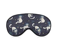 Cute White Cat Astronaut Sleep Mask Cat Floating in Space Blindfold for Sleeping Elastic Blackout Eye Mask Cover for Full Night's Sleep Travel and Nap