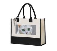 Cute White Cat Canvas Tote Bag For Women Personalized Present Bag Large Capacity Reusable Shopping Bag Suitable For Wedding, Birthday, Holiday Great Gift For Mom, Teachers, Friends, Bridesmaids