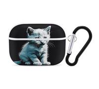 Cute White Cat Earbuds Organizer Shockproof Protective Airpods Pro Cover with Carabiner Clip Anti Fall Carrying Earphone Case Cover for Airpods Pro 2nd Generation White