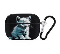 Cute White Cat Earbuds Organizer Shockproof Protective Airpods Pro Cover with Carabiner Clip Anti Fall Carrying Earphone Case Cover for Airpods Pro 2nd Generation Black
