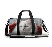 Cute White Cat Gym Bag for Men Women, Sturdy Oxford Cloth Travel Bags with Removable Shoulder Strap, Waterproof Duffel Bag for Fitness, Travel, Yoga