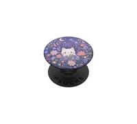 Cute White Cat Hiding in Spring Flowers Botanical Floral PopSockets Adhesive PopGrip