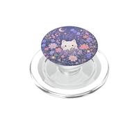 Cute White Cat Hiding in Spring Flowers Botanical Floral PopSockets PopGrip for MagSafe