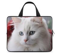 Cute White Cat Laptop Sleeve Ultra-Thin, Waterproof 12inch Laptop Bags, Portable Protective Computer Bag with Hand Strap