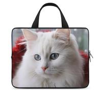 Cute White Cat Laptop Sleeve Ultra-Thin, Waterproof 13inch Laptop Bags, Portable Protective Computer Bag with Hand Strap