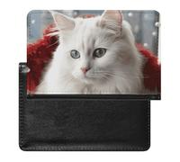Cute White Cat Passport Holder & Travel Wallet Passport Cover Protector Essentials with Credit Card Slots