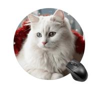Cute White Cat Round Mouse Pad 7.8 Inch, Portable Gaming Mouse Mat with Non-Slip Rubber Base & Smooth Surface, Waterproof Mousepad for PC, Laptop, Computer, Office, Home