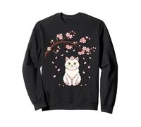 Cute White Cat Sakura Petals Japanese Spring Blossom Sweatshirt