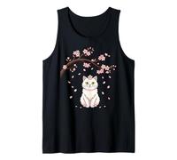 Cute White Cat Sakura Petals Japanese Spring Blossom Tank Top