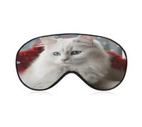 Cute White Cat Sleep Mask,Adjustable Strap Sleeping Mask, Complete Light Blocking Sleep Shade Cover,Soft Breathable Comfortable Blindfold for Women and Men