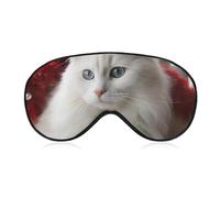 Cute White Cat Sleep Mask Comfort Travel Eye Masks with Adjustable Elastic Strap Soft Funny Block Light Sleep Eye Cover for Side Sleeper for Nap Men Women Gift