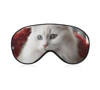 Cute White Cat Sleep Mask for Women Men, Soft Eye Mask with Adjustable Strap for Sleeping, Light Blocking Travel Blindfold for Nap Comfortable Eye Cover for Home Office