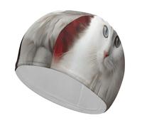 Cute White Cat Swim Caps for Short & Long Hair Fashion Durable High Elasticity Swimming Caps Comfortable Bathing Cap Non-Slip Breathable Swim Hats for Swimmers&Gifts