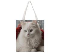Cute White Cat Tote Bag, Aesthetic Canvas Tote Bag Reusable Grocery Shopping Bag for Women Men