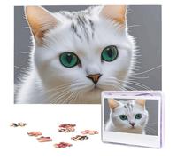 Cute White Cat Wooden Puzzles 1000 Pieces Personalized Jigsaw Puzzle For Adults Interesting Custom Photo Puzzles Gift For Holiday Birthday Wedding Anniversay