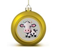 Cute White Cow Christmas Ball Ornaments - Shatterproof Plastic Vintage Rustic Xmas Tree Decorations Pendant for Family Holiday Wedding Party Xmas Hanging Decoration