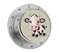 Cute White Cow Kitchen Timer 60 Minute Visual Wind Up Timers Indoor Mechanical Timers with Magnetic Base Stainless Steel Timer for Home Cooking Time Management Tool