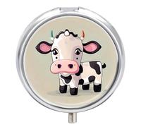 Cute White Cow Pill Box - 3 Compartment Travel Pill Organizer with Small Mirror, Portable Pillcase for Pocket & Purse, Cute Round Medicine Case, Weekly Medicine Container