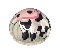Cute White Cow Print Large Size Waterproof Shower Cap For Women And Men Reusable Lightweight Soft Hat