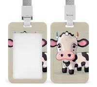 Cute White Cow Retractable ID Badge Holder with Lanyard - Vertical Badge Reel,Keychain Clip,Name Tag Id Card Holder Protector for Nurse Officer Teacher Security Staff Women Men
