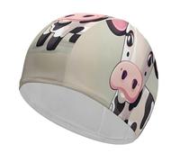 Cute White Cow Swim Cap for Women Men Swimming Hat Bath Waterproof Pool Caps for Long Thick Curly Hair