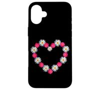 Cute White Daisies and Magenta Marguerite Daisy Flower Heart Case for iPhone 16 Plus