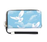 Cute White Dove Leather Wallet Fashion Purse Long Pouch with Wrist Strap for Men Women