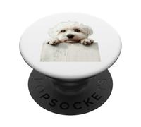 Cute White Fluffy Dog Peeking Puppy Art PopSockets Adhesive PopGrip