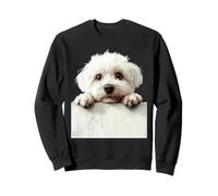 Cute White Fluffy Dog Peeking Puppy Art Sweatshirt