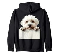 Cute White Fluffy Dog Peeking Puppy Art Zip Hoodie