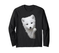 Cute White Fox Peeking Green Eyes Snow Fox Long Sleeve T-Shirt
