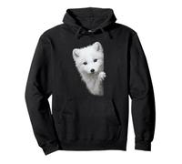 Cute White Fox Peeking Green Eyes Snow Fox Pullover Hoodie