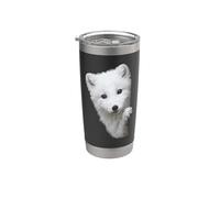 Cute White Fox Peeking Green Eyes Snow Fox Stainless Steel Insulated Tumbler