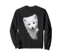 Cute White Fox Peeking Green Eyes Snow Fox Sweatshirt