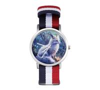 Cute White Fox Sport Watch for Men Women Nylon Strap Wrist Watch Analog Quartz Watch