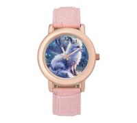 Cute White Fox Womens Elegant Watch Analogue Quartz Watch Leather Band Wristwatch