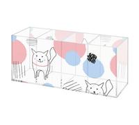 Cute White Foxes Pencil Pots Acrylic Desk Organiser, 4 Compartments Makeup Brush Holder Organiser, Acrylic Make Up, Square Pen Tidy Pencil Storage, Brush Storage Comb Holder Office Desk Accessories