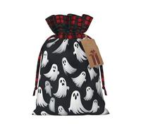 Cute White Ghost Halloween Pattern 1 Print Christmas Drawstring Bags Reusable Santa Sack,for Candy,Wedding,Gifts And Storage