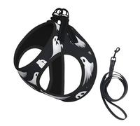 Cute White Ghost Halloween Pattern 1 Print Dog Harness with Leash Set with Thickened Padded Vest for Extra-Small/Small Medium Dogs
