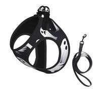 Cute White Ghost Halloween Pattern 1 Print Step in Dog Harness and Leash Set,Adjustable Reflective Harness for Small Dogs Cats