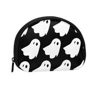 Cute White Ghost Halloween Pattern Full Format Printed Polyester Portable Mini Storage Bag Shell Shaped Wallet Small Coin Wallet Shell Storage Bag