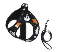 Cute White Ghost Halloween Pattern Harness Leash Set for Cat and Dog, Reflective Vest for Small Pets Walking Escape-Proof
