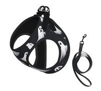 Cute White Ghost Halloween Pattern Harness Leash Set for Cat and Dog, Reflective Vest for Small Pets Walking Escape-Proof