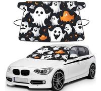 Cute White Ghost Halloween Pattern Print Car Windshield Sun Shade, Oxford Winter Windshield Cover For Snow Ice Uv Secure For All-Season
