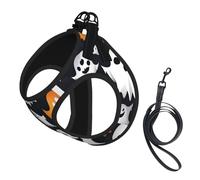 Cute White Ghost Halloween Pattern Print Step in Dog Harness and Leash Set,Adjustable Reflective Harness for Small Dogs Cats