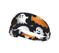 Cute White Ghost Halloween Pattern Print Ultra-Soft Elastic Headband Unisex Sports Hair Band for Yoga Running Gym Cycling