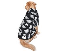 Cute White Ghost Halloween Pattern Print Warm Dog Hoodie For Medium To Large Dogs, Soft And Breathable Winter Pet Sweatshirt Clothes, Easy To Wear Hooded Jumper