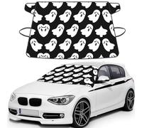 Cute White Ghost Halloween Pattern Printed Car Windshield Cover for Ice and Snow, Durable Windshield Snow Cover, Sun Protection, Universal Fit 69x42.5''